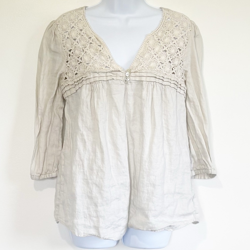 MALVIN I Love Linen Half Sleeve Blouse With Lace Cream Medium